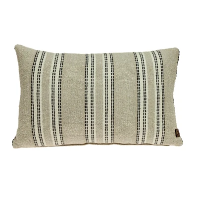 Nassau Collection 20" Beige and Gray Woven Striped Rectangular Throw Pillow