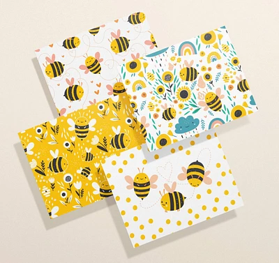 Bumble Bee Greeting Cards | Bees Cards Set | Cartoon Bee Cards | Bees and Flowers Greeting Cards | Bees and Hearts Cards | Buzzing Bee Card