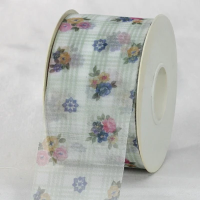 The Ribbon People White and Blue Floral Craft Ribbon 2" x 27 Yards