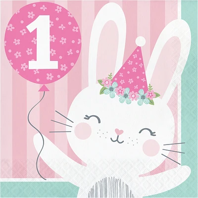 Party Central Club Pack of 192 Pink and White 1st Birthday Themed 2-Ply Luncheon Napkins 6.5"