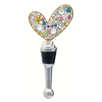 GC Home & Garden 4.5" Clear and Gold Heart with Stones Hand Blown Glass Bottle Stopper