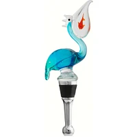 GC Home & Garden 4.75" Blue and Clear Pelican With Fish Design Hand Blown Bottle Stopper