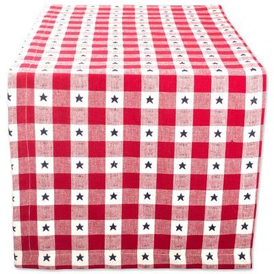 Contemporary Home Living 108" Red and White Stars Checkered Rectangular Table Runner