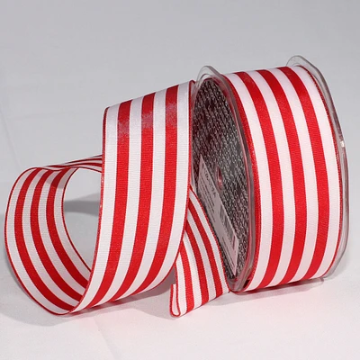 The Ribbon People Shimmering Red and White French Wired Stripe Craft Ribbon 1.5" x 27 Yards