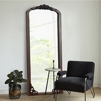 Arched Full Length Mirror Vintage Carved Mirror Solid Wood Frame Wall Mirror for Home Decor Bathroom Entryways