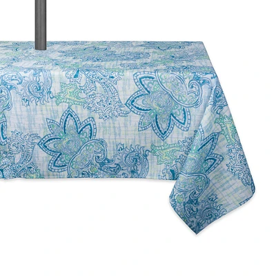 Contemporary Home Living 120" Zippered Outdoor Tablecloth with Blue Watercolor Paisley Print Design