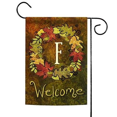 Toland Home Garden Yellow and Brown Fall Wreath Monogram F Outdoor Rectangular Mini Garden Flag 18" x 12.5"