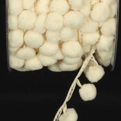 The Ribbon People Ivory Cream Pom Poms Woven Craft Trim 0.25" x 88 Yards