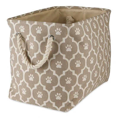 Contemporary Home Living 16" Brown and White Decorative Rectangular Medium Lattice Paw Pet Storage Bin