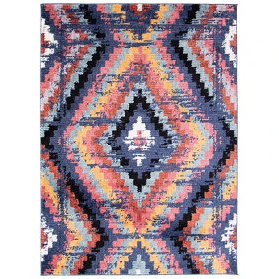 Chaudhary Living 5.25' x 7.25' Navy Blue and Pink Geometric Rectangular Area Throw Rug