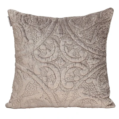 Nassau Collection 20" Taupe Quilted Damask Pattern Square Throw Pillow
