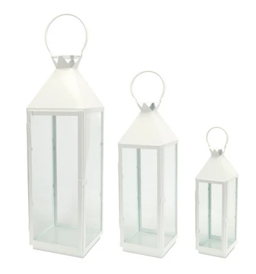 Melrose Pack of 3 Milky White Metal and Glass Lanterns 34"