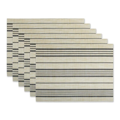 Contemporary Home Living Set of 6 Striped Neutral And Black Woven Placemats 13" x 17.25"