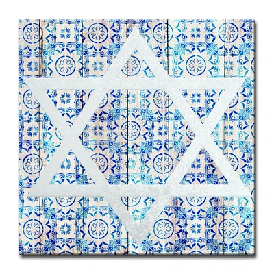 Crafted Creations Blue and White Star of David IV Square Wall Art Decor 20" x 20"
