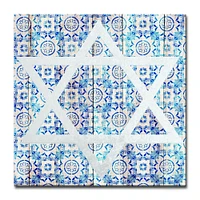 Crafted Creations Blue and White Star of David IV Square Wall Art Decor 20" x 20"