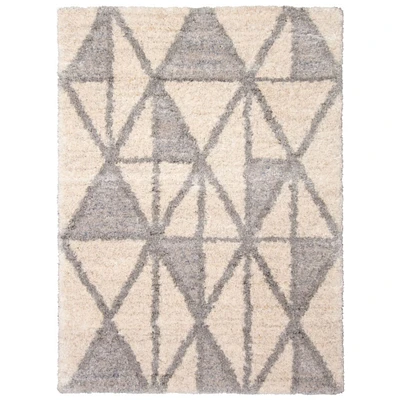 Chaudhary Living 4' x 5.5' Gray and Cream Abstract Geometric Rectangular Shag Area Throw Rug