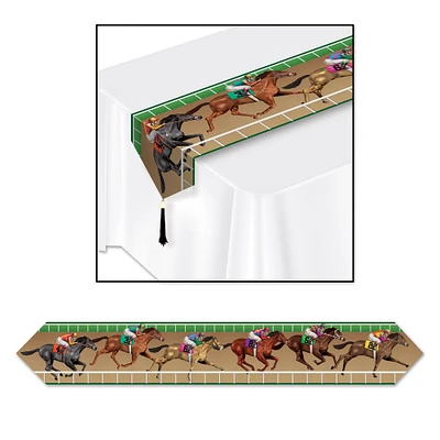 Party Central Club Pack of 12 Brown and Green Printed Horse Racing Table Runner 6'