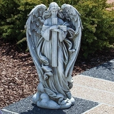 Roman 25.5" Angel with Cross Outdoor Garden Statue