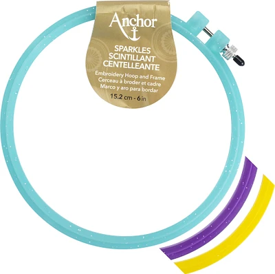 Anchor Sparkle Plastic Embroidery Hoop Assorted Colors-6" Diameter Blue, Purple Or Yellow