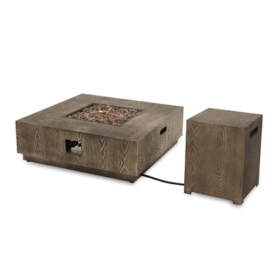 GDFStudio Jasmine Square Wood Finish 50,000 BTU Propane Fire Pit