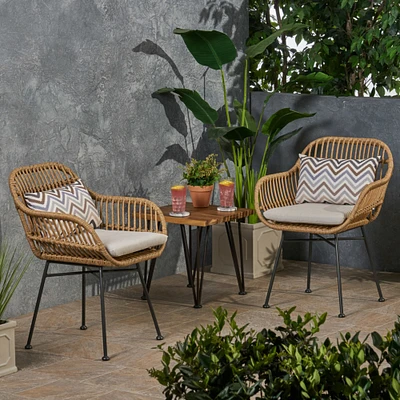 GDFStudio Rodney Outdoor Woven Faux Rattan Chairs with Cushions (Set of 2)