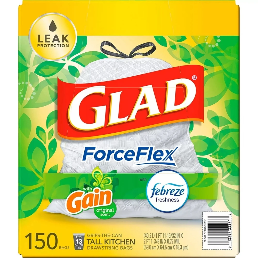 Glad   ForceFlex Tall Kitchen White Trash Bags, Original Scent (13 Gal., 150 Ct.)