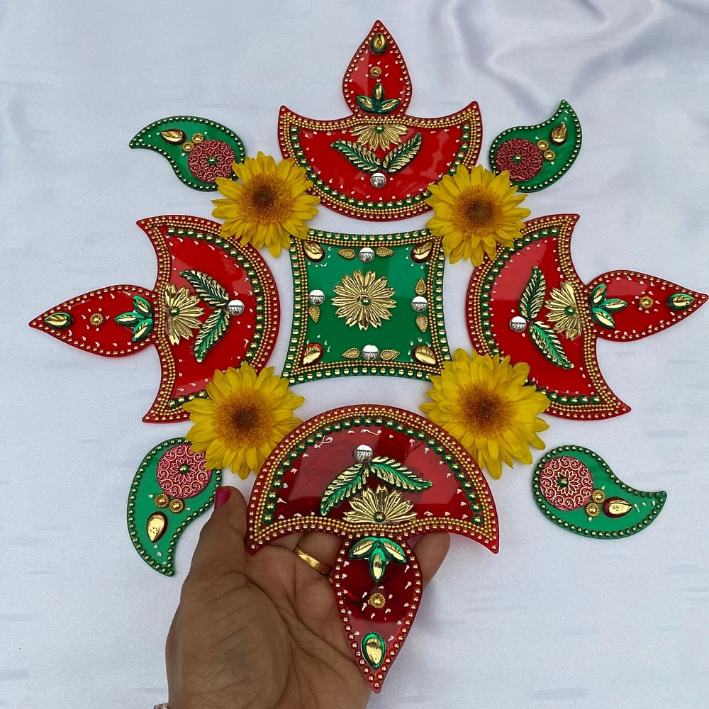 Diwali Rangoli Set Plate Decorative Pooja Rangoli Set Indian Traditional Rangoli Set Multicolor Rangoli Set Diwali Decoration Home Decor Wedding Favor