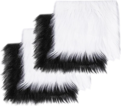 FabricLA Shaggy Faux Fur Fabric - 10" X 10" Inches Pre-Cut - Use Fake Fur for DIY Craft, Fashion Accessory, Home Decoration, Hobby - 2 White & 2 Black Pack