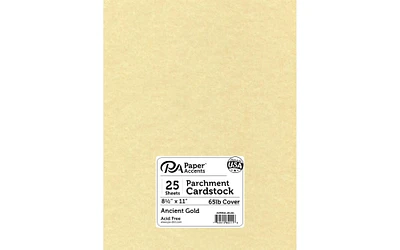 PA Paper Accents Parchment Cardstock 8.5" x 11" Ancient Gold, 65lb colored cardstock paper for card making, scrapbooking, printing, quilling and crafts, 25 piece pack