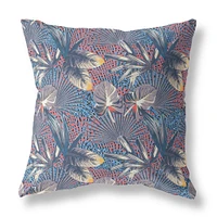 16 Indigo Red Tropical Indoor Outdoor Throw Pillow