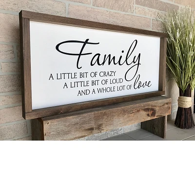 family crazy loud love, wall art, modern farmhouse sign, framed wooden sign