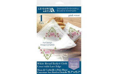 Leisure Arts Bread & Basket Cloth 15.7"x15.7" Pink, Stamp Embroidery Cloth, Bread Cloth, Tea Towels for Bread, Bread Towel, Bread Cloth Cover, Pastry Cloth