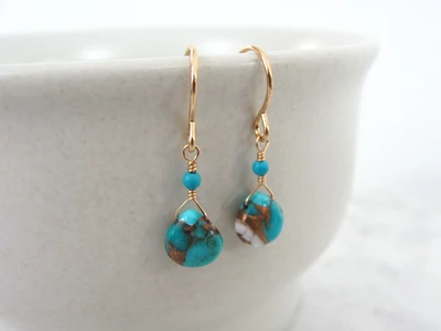 Copper Turquoise Earrings, Dangle Earrings in Gold Filled and Sterling Silver