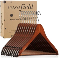 Casafield - 10 Wooden Suit Hangers - Premium Lotus Wood with Notches & Chrome Swivel Hook for Dress Clothes, Coats, Jackets, Pants, Shirts, Skirts