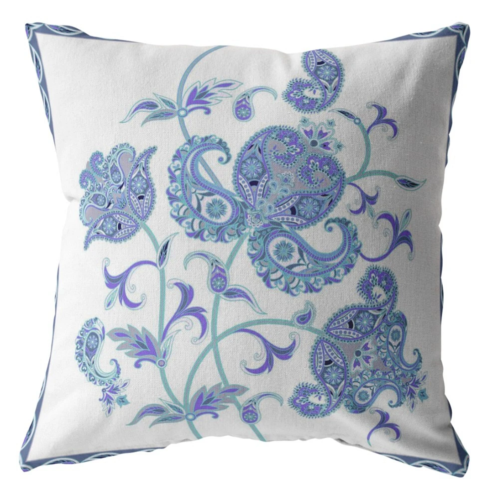 16 Blue White Wildflower Indoor Outdoor Zippered Throw Pillow