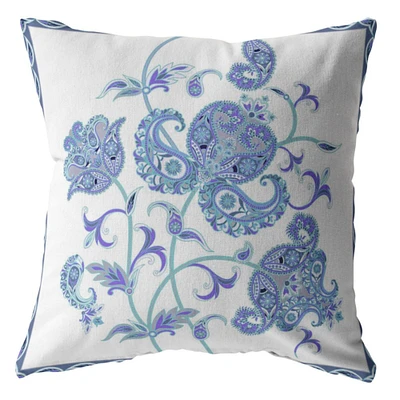 16 Blue White Wildflower Indoor Outdoor Zippered Throw Pillow