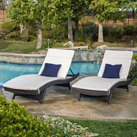 GDF Studio Nassau Outdoor Grey Wicker Adjustable Chaise Lounge with Beige Cushion (Set of 2)