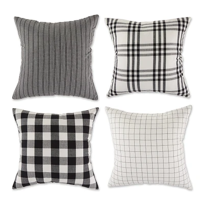 Contemporary Home Living Farmhouse Check Outdoor Patio Throw Pillow Covers - 18" - Set of 4