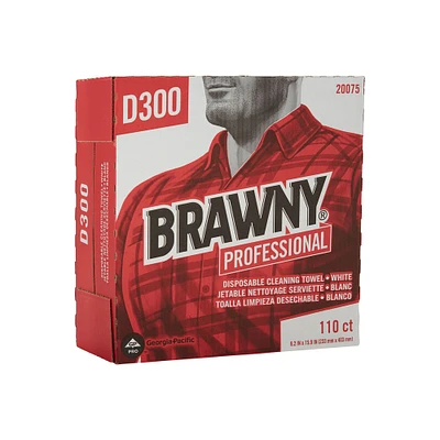Brawny Professional D300 Disposable Cleaning Towel, Tall Box, White, 110 Towels/Box, 10 Boxes/Case, Towel (WxL) 9.2" x 15.9"