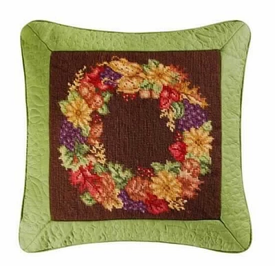 Autumn Wreath Needlepoint Pillow