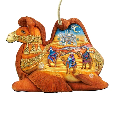Designocracy Set of 2 Three Kings Riding Camels Nativity Wooden Christmas Ornaments 5.5"