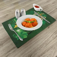 Ambesonne St. Patrick's Day Place Mats Set of 4, Large Pot of Gold Leprechaun Hat Shamrocks Greetings 17th March, Washable Fabric Placemats for Dining Table, Standard Size, Yellow and Emerald