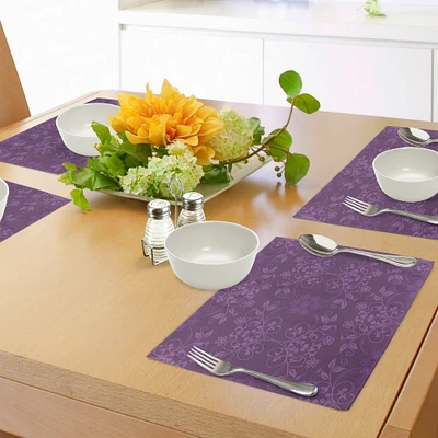 Ambesonne Eggplant Place Mats Set of 4, Gorgeous Well-Formed Flowers on Purple Background Damask Floral Arrangement Ornament, Washable Fabric Placemats for Dining Table, Standard Size, Violet