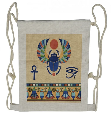 Ambesonne Egyptian Drawstring Backpack, Scarab Eye Motif, Sackpack Bag