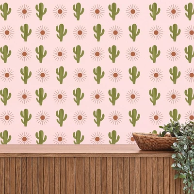 Cactus and Sun Wall Decal, Desert Themed Decor, Removable Southwestern Vinyl Decals