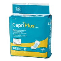 Medline Capri Plus Bladder Control Pads, Extra Plus, 6.5" x 13.5", 28/Pack, 6/Carton