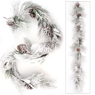Set of 2: 6ft Artificial Snow Pine Garlands - Realistic Brown Pine Cones & Foliage, Indoor/Outdoor Festive Accents for Christmas, Home & Office Décor