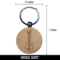 Ukulele Music Instrument Doodle Engraved Wood Round Keychain Tag Charm