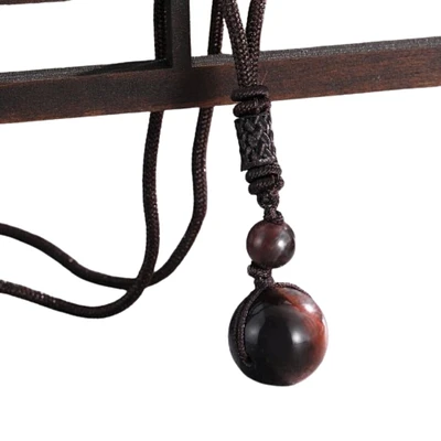 16 mm Natural Tiger Eye Stone Bead Pendant Necklace