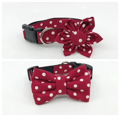 Red Medium Polka Dot Dog Collar With Optional Flower Or Bow Tie, Adjustable  Sizes XSmall, Small, Medium, Large, XLarge